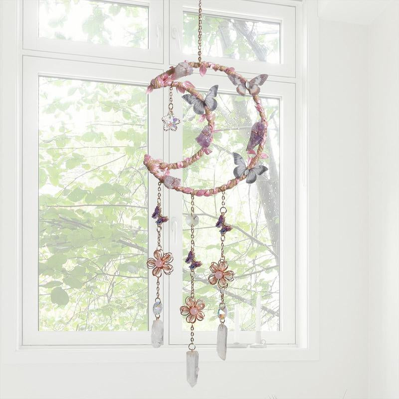 Hangable Room Decor Moon & Butterfly & Flower Design Dream Catcher, Artificial Crystal Hanging Decor, Home Deocr Sun Catcher for Garden Window Living Room Bedroom, Bedroom Decor, Serene Atmosphere Gifts for Girlfriend
