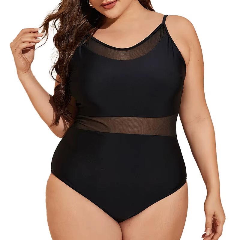 2025 Mesh Black Swimsuit One Piece Large plus Size Swimwear Women One-Piece Suits Beachwear Bathing Swimming Suit Female 4XL