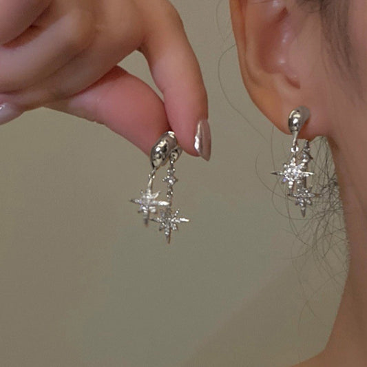 Fashion Trendy Grace Unique All-match One Style For Dual-wear Zircon Asterism Stud Earrings For Women