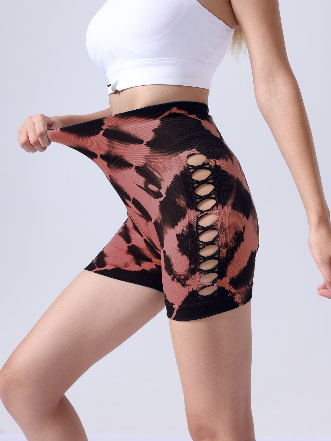 3-Pack Women's High Waist Seamless Tie-Dye Sports Shorts with Side Cut-Outs for Fitness and Yoga