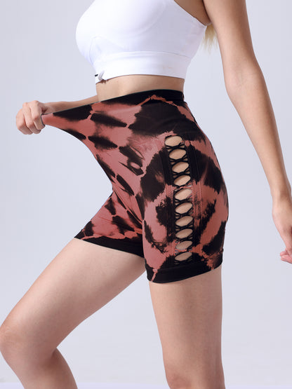 3-Pack Women's High Waist Seamless Tie-Dye Sports Shorts with Side Cut-Outs for Fitness and Yoga