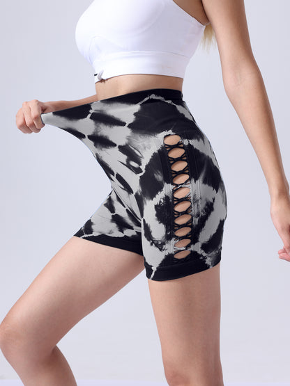 3-Pack Women's High Waist Seamless Tie-Dye Sports Shorts with Side Cut-Outs for Fitness and Yoga