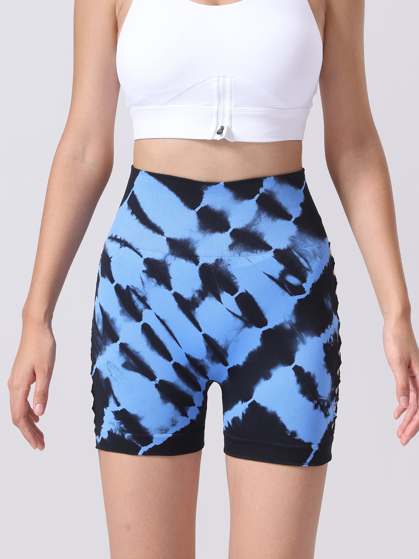 3-Pack Women's High Waist Seamless Tie-Dye Sports Shorts with Side Cut-Outs for Fitness and Yoga