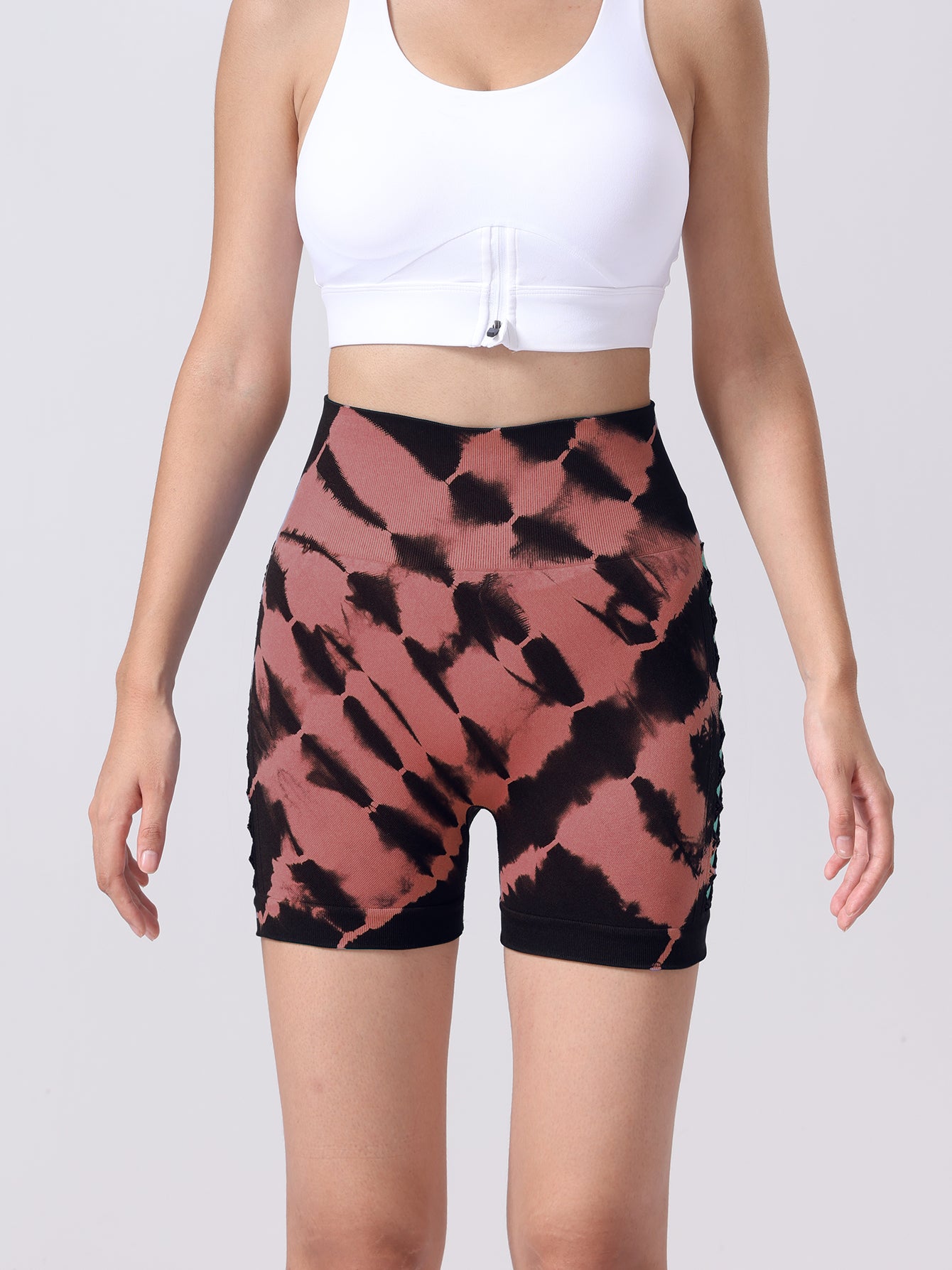 3-Pack Women's High Waist Seamless Tie-Dye Sports Shorts with Side Cut-Outs for Fitness and Yoga