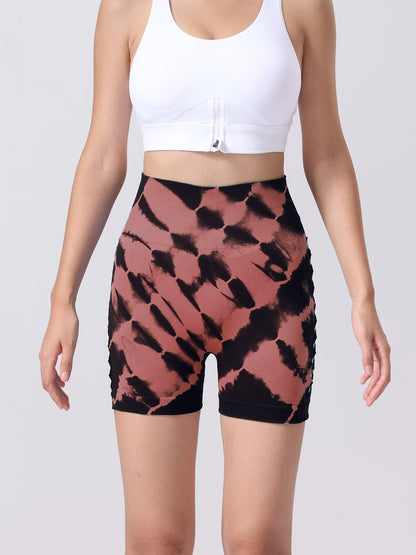 3-Pack Women's High Waist Seamless Tie-Dye Sports Shorts with Side Cut-Outs for Fitness and Yoga
