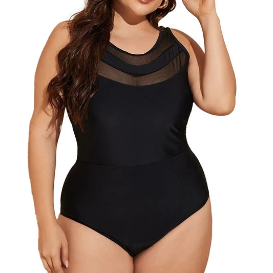 2025 Mesh Black Swimsuit One Piece Large plus Size Swimwear Women One-Piece Suits Beachwear Bathing Swimming Suit Female 4XL