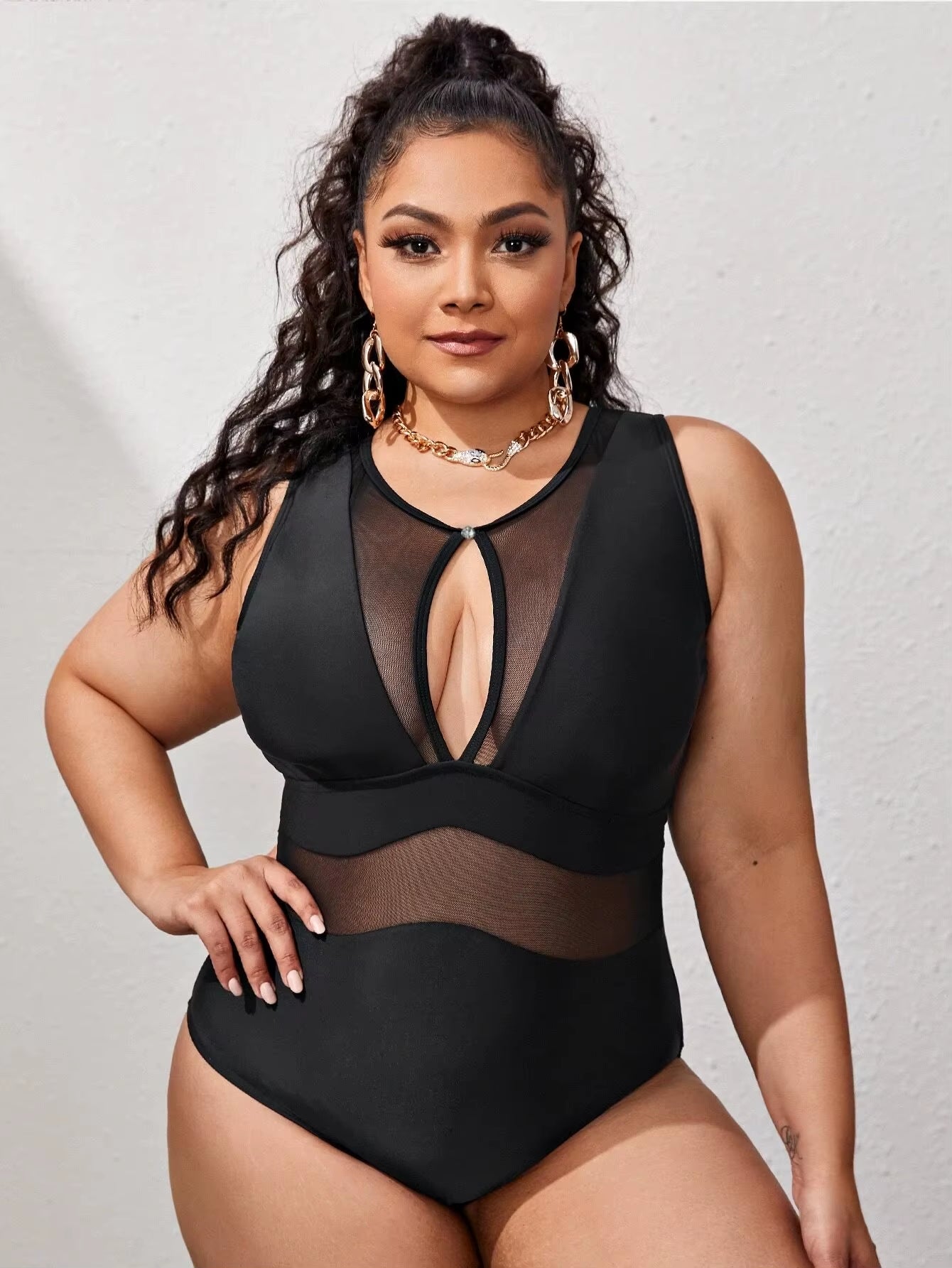 2025 Mesh Black Swimsuit One Piece Large plus Size Swimwear Women One-Piece Suits Beachwear Bathing Swimming Suit Female 4XL