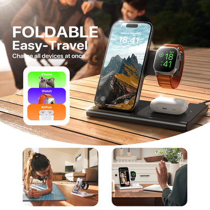 3 in 1 Wireless Charging Sation for Multiple Devices 15W Fast Charging Stand