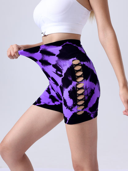 3-Pack Women's High Waist Seamless Tie-Dye Sports Shorts with Side Cut-Outs for Fitness and Yoga
