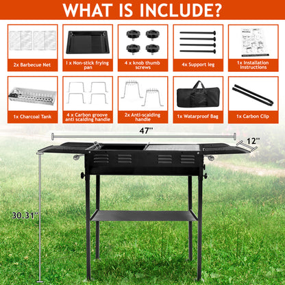 20.3X33X69.8Cm Rectangular, Black, Iron, Barbecue Grill